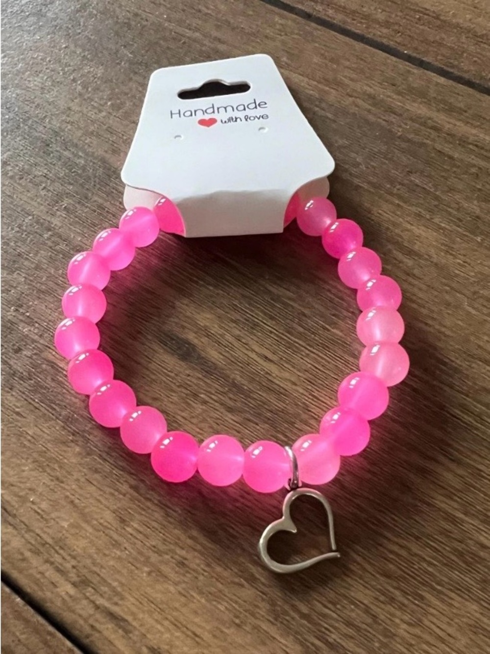 Pink Beaded Bracelet with Heart Charm